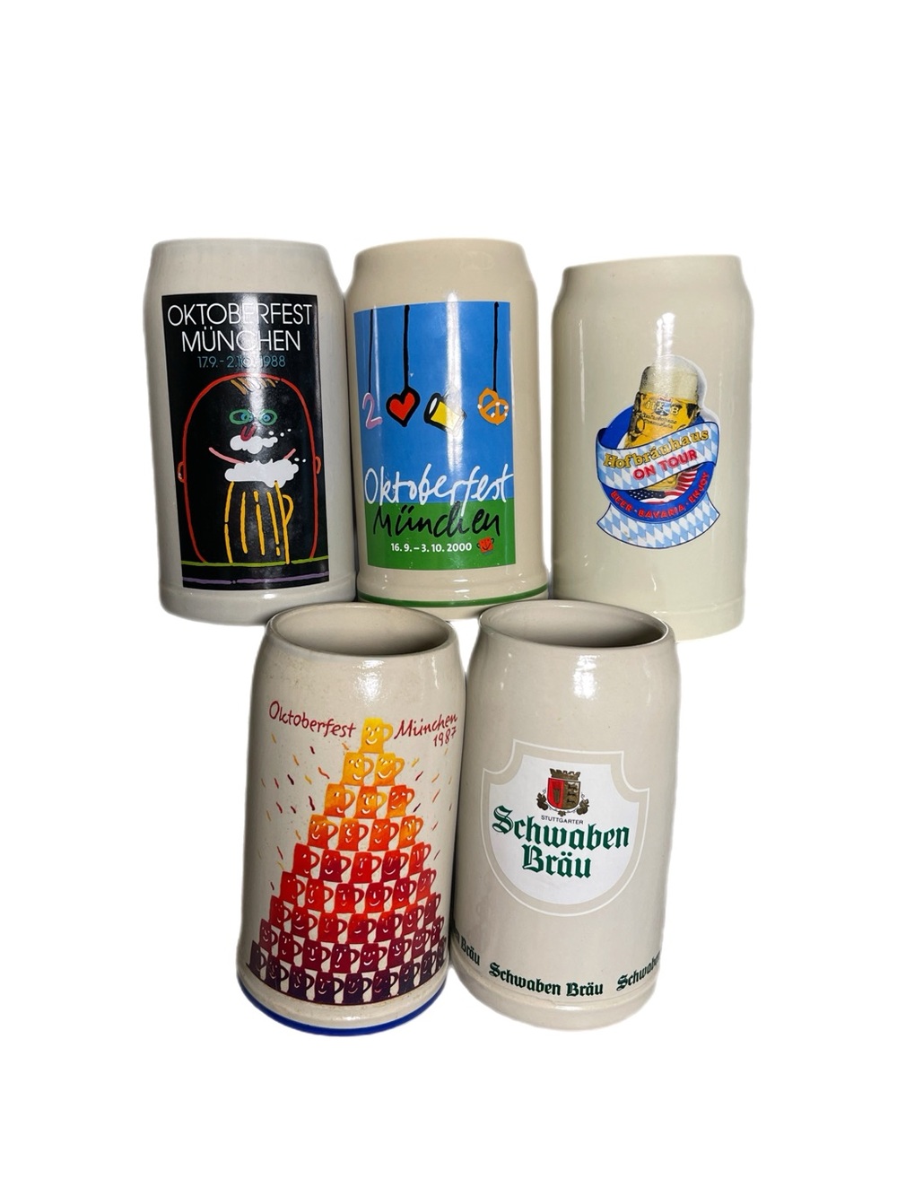 Lot of FIVE Vintage Collectible Ceramic 1L Oktoberfest Germany Beer Steins